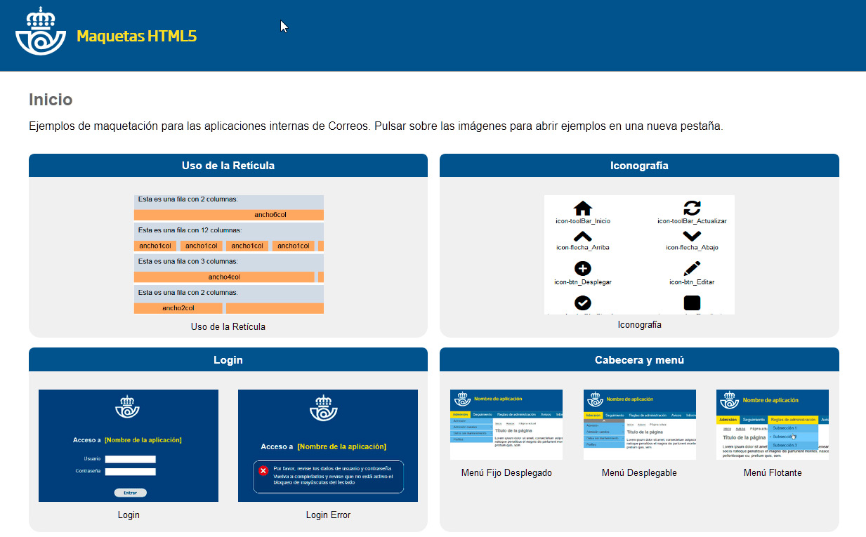 Guía de usabilidad y componentes para Correos