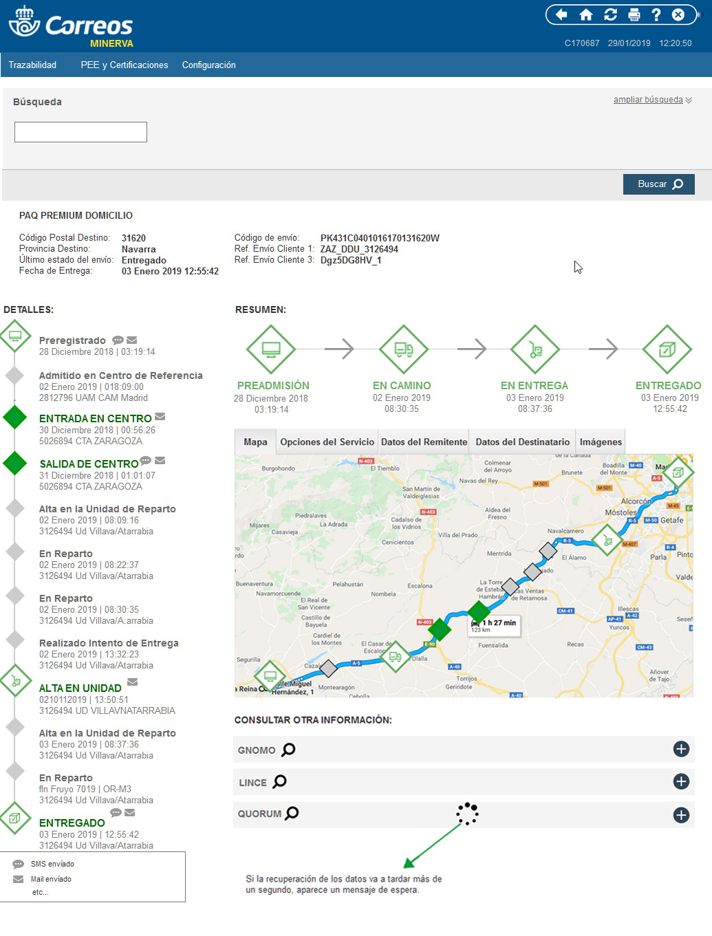 App Minerva, para seguimiento de envíos